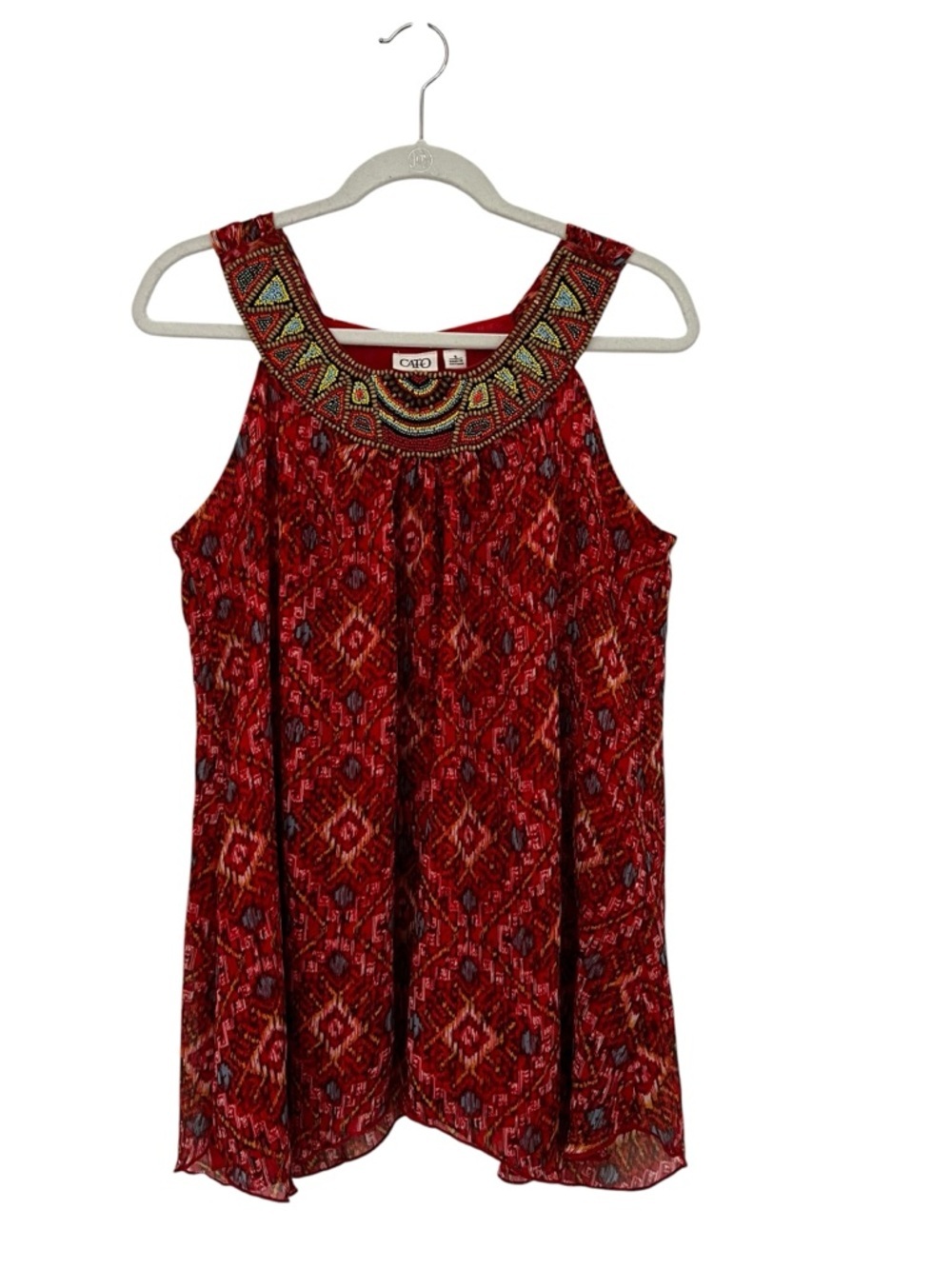 Cato Red Beaded Scoop Neck Women’s Sleeveless Tropical Tunic